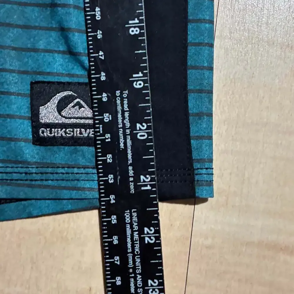 Quiksilver Striped Board Shorts Teal Black Surf Trunks Size 36